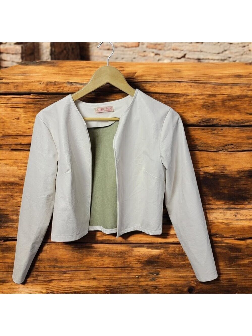 KRISP Women Faux Leather Cropped Jacket Long Sleeve Bolero Blazer